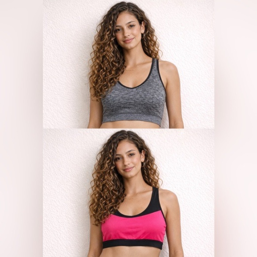 Tek Gear Size Large Impact‎ Sports Bra Set 2 Gray Pink Racerback Activewear - Picture 3 of 7